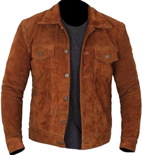 HiFacon Herren-Westernjacke, Biker, Wildleder, Trucker-Stil, Grau, Braun – Wildlederjacke, M von HiFacon