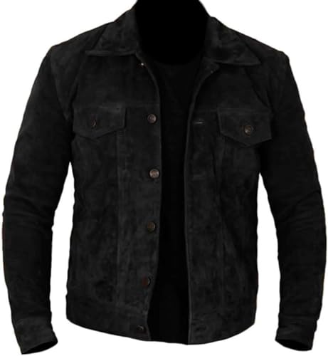 HiFacon Herren-Westernjacke, Biker, Wildleder, Trucker-Stil, Grau, Schwarz – Wildlederjacke, XXXXL von HiFacon