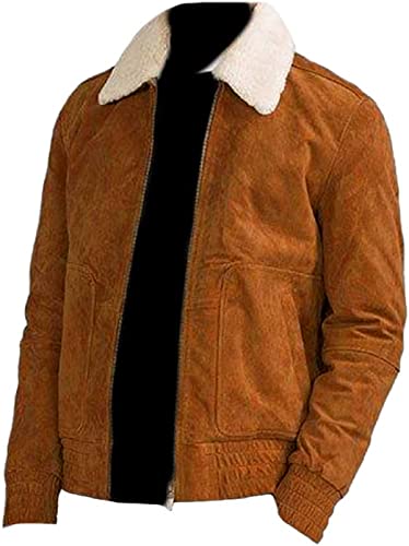 HiFacon Herren Wildleder Lederjacke | Herren Mode Stilvolle Wildleder Jacke, Braun – Trucker Wildlederjacke, Small von HiFacon