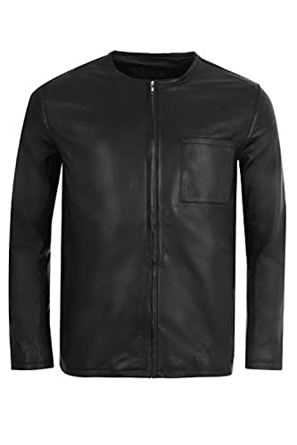 HiFacon Herren schwarzes leichtes Hemd mit langen Armen aus echtem Leder Motorrad Biker - Schwarz - XX-Large von HiFacon