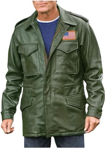 HiFacon John Rambo M65 Herren-Feldjacke mit mehreren Taschen, Militär-Freizeitkleidung, Grün - Leder, 4XL von HiFacon