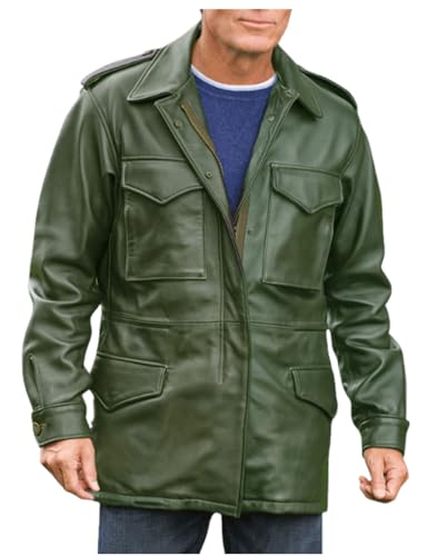 HiFacon John Rambo US Army M65 Feldjacke Herren Militär M-65 4 Taschen Mantel, Echtes Leder - Grüne M-65 Jacke, L von HiFacon