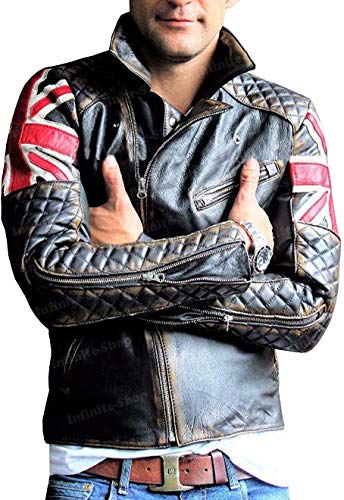 HiFacon Motorradjacke mit Union Jack-Flagge, Vintage-Stil, für Herren, Biker-Lederjacke, Schwarz, Schwarz – UK-Flagge Motorrad Echtleder Jacke, XX-Small von HiFacon