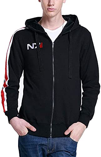 HiFacon N7 Hoodie Mass Effect Herren Damen Fleecejacke Commander Shepard Kostüm Schwarz Gr. L, Schwarz - N7 Hoodie Herren von HiFacon