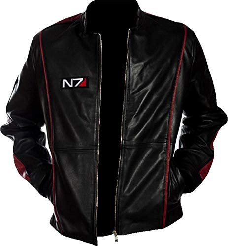 HiFacon N7 Mass Effect 3 Motorradjacke für Herren, Leder, Schwarz, Schwarzes Echtleder von HiFacon