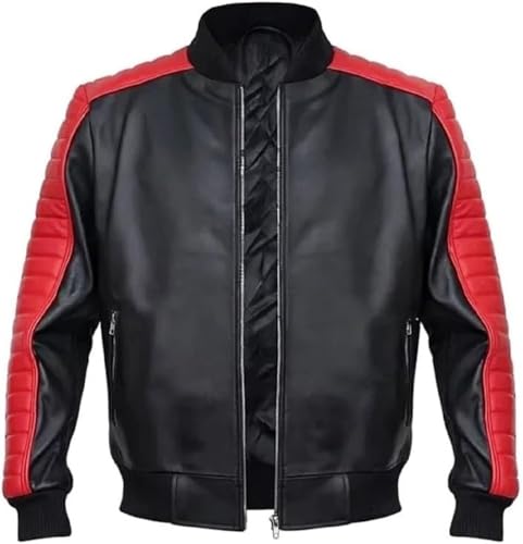 HiFacon Ryan Gosling Herren-Bomberjacke Miami The Vice Stunt Team, leicht, Rot / Schwarz, Farbe: Schwarz. Echtleder, L von HiFacon