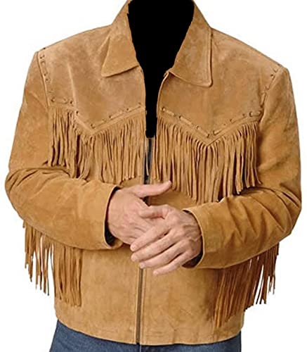 HiFacon Traditionelle Herren-Wildlederjacke mit Fransen | Western-Cowboy-Fransenmantel, Braun - Fransenjacke, XL von HiFacon