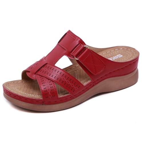 Damen Pantoletten Sommer-Keilsandalen für Damen OrthopäDische Hausschuhe Peep Toe Plateau Sandalen Vintage Sommerschuhe Bequeme Damen-Sandalen mit Weich Fussbett Casual Damenschuhe von HiGropcore