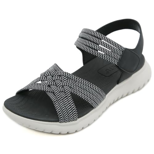 HiGropcore Damen Sandalen Sommer Wandersandalen Bequeme Sport Outdoor Sandalen Plateau rutschfeste Sandaletten Sportsandalen mit Fußgewölbeunterstützung Klettverschluss Strandsandaletten von HiGropcore