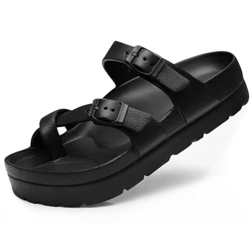 HiGropcore Sandalen Damen Sommer Flach Bequem Zehentrenner Weite Sandaletten Freizeit Flip Flops Strandschuhe Verstellbaren Schnallen rutschfest Schnell Trocknend Bequeme Wolkenschuhe von HiGropcore