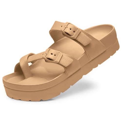 HiGropcore Sandalen Damen Sommer Flach Bequem Zehentrenner Weite Sandaletten Freizeit Flip Flops Strandschuhe Verstellbaren Schnallen rutschfest Schnell Trocknend Bequeme Wolkenschuhe von HiGropcore