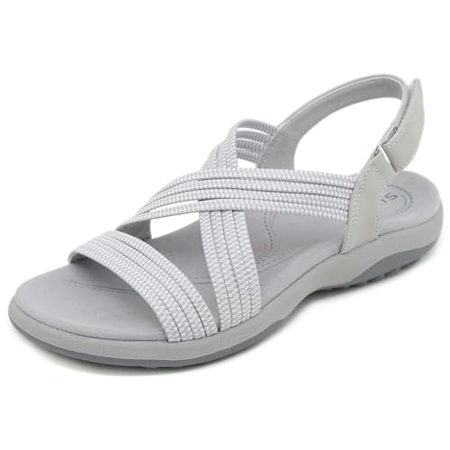 Orthopädische Damen Sandalen - Bequeme Treckingsandalen für breite Füße, Flach und Elegant, Rutschfest Damensandalen Fußgewölbeunterstützung Klettverschluss Strandsandaletten- Sommer Must-Have von HiGropcore