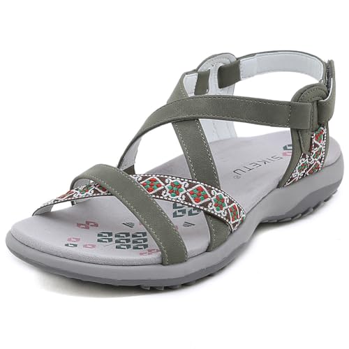 Orthopädische Damen Sandalen - Bequeme Treckingsandalen für breite Füße, Flach und Elegant, Rutschfest Damensandalen Fußgewölbeunterstützung Klettverschluss Strandsandaletten- Sommer Must-Have von HiGropcore