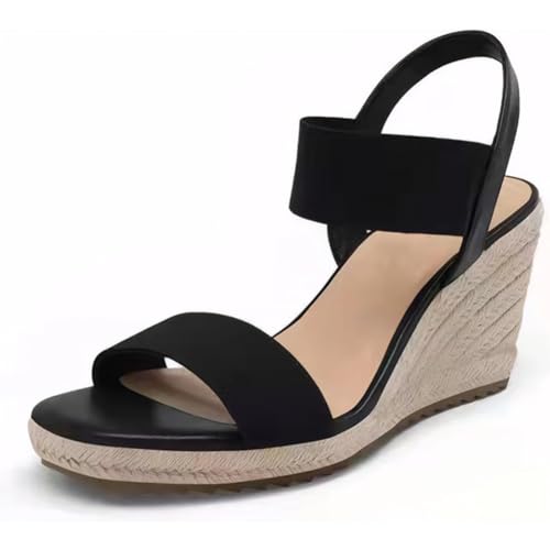 Sommer Sandalen Damen Plateau Sandalen Fußgewölbeunterstützung Ein-Wort-Gürtel Sommerschuhe Knöchelriemenschuhe Gummiband Slingback Sandalen Sommerschuhe Damen Rutschfeste Keilabsatz Hausschuhe von HiGropcore