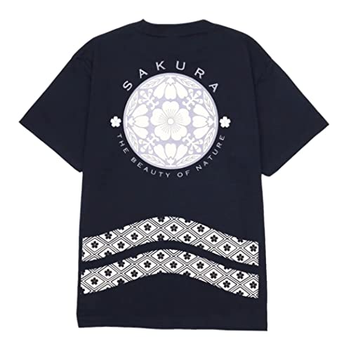 T-Shirt mit japanischem Design (Farbwechsel-Serie), 100 % Baumwolle/Streetwear, Oversize, Unisex, Grafik-T-Shirt, für Herren und Damen, Oukaranman - Marineblau, XL von HiKESHi SPiRiT