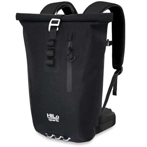 HiLo sports 25 Liter Rolltop Rucksack wasserdicht - Urban 25 Kurierrucksack - Rucksack für Damen und Herren - Für Büro, Arbeit, Freizeit & Fahrrad (Schwarz) von HiLo sports