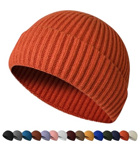 HiRui Fisherman Beanie für Männer Frauen, Strickmütze Trawler Beanie Uhr Hüte Wintermützen, Orange/Abendrot im Zickzackmuster (Sunset Chevron), Einheitsgröße von HiRui