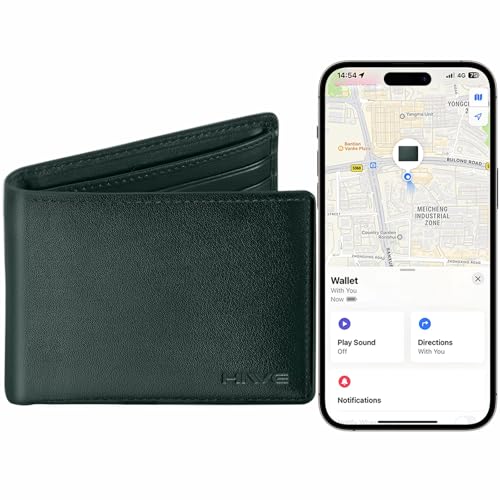 Anti-Verlust-Geldbörse für Männer mit wiederaufladbarem Find My Tracker integriert, Bifold Vegan Leder Geldbörse RFID Blockierung Schlank Nicht für Android Grün von HiWe