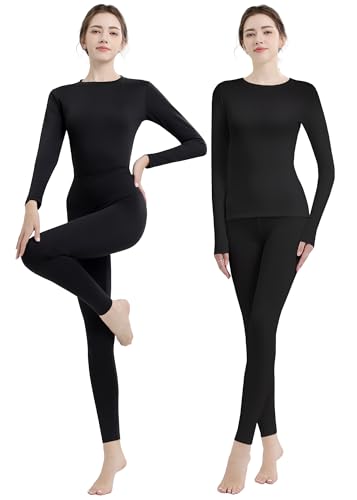 HiZiTi Thermounterwäsche Damen Skiunterwäsche Set Winter Schwarz Funktionsunterwäsche Thermo Unterwäsche Ski Damen Extra Warm Atmungsaktive Thermowäsche mit Thermounterhose Thermounterhemd Langarm L von HiZiTi