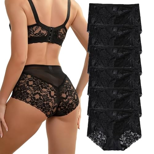 HiaLegion Damen Slip Spitze Sexy Unterwäsche Frauen Hipster Damen Schöne Unterwäsche Slips Hohe Tailen Cheeky Underhosen Damen Slips Mehrpack Taillenslip M von HiaLegion