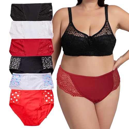 HiaLegion Taillenslips Mehrpack Slip Damen Baumwolle Sexy Unterhosen Damen Schlüpfer Damen Hohe Taillen Bequem Große Größen Soft 6 Stück 2XL von HiaLegion