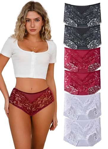 HiaLegion Unterhosen Damen Spitze Damen Slips Mehrpack Taillenslips mit Spitze Große Größen Unterwäsche Frauen Kaiserschlüpfer Womens Seamless Pantys 1XL von Hialegion