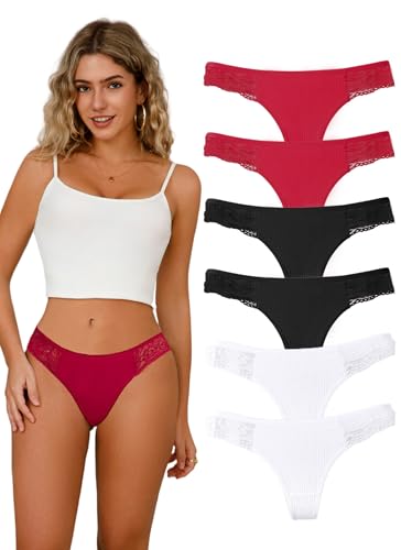 Hialegion Baumwoll Tanga Slip Damen Spitze Schöne Unterhosen Damen Bequeme T-Back Nahtlos Unterwäsche für Frauen 6 Stück XL von Hialegion