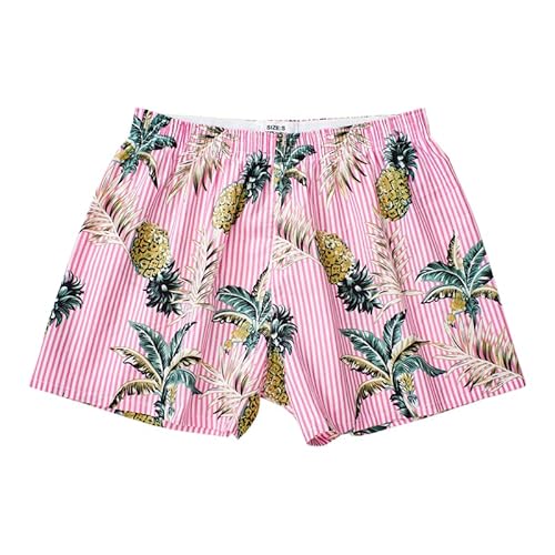Hialegion Baumwolle Damen Boxershorts Schlafshorts Pyjamahose Sommer Weite Freizeithose Kurze Bequme Ananas M von Hialegion