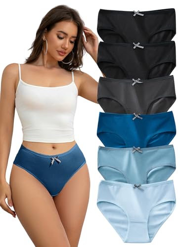 Hialegion Baumwolle Damen Slip mit Schleife Unterhosen Frauen Hohe Taillen Slip Damen Hohem Beinschnitt 6er L von Hialegion