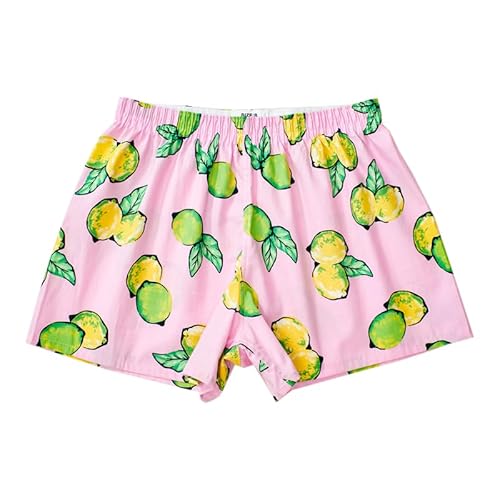 Hialegion Baumwolle Pyjama Shorts Damen Schlafhose Weite Boxershorts Frauen Freizeithose Sommer Funny Shorts Zitrone L von Hialegion