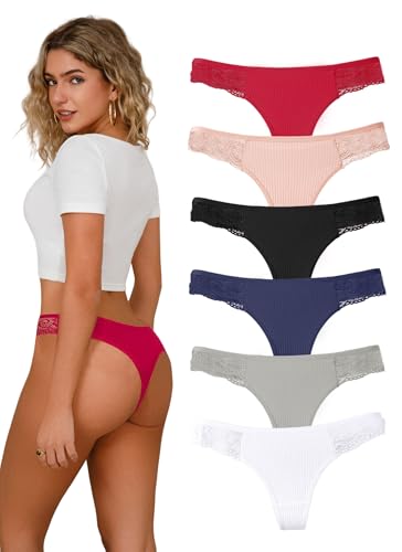 Hialegion Baumwolle Slip Damen Tanga Spitze Nahtlose Damen Unterhose Atmungsaktiv Schlüpfer Damen Unterwäsche Frauen 6 Stück M von Hialegion