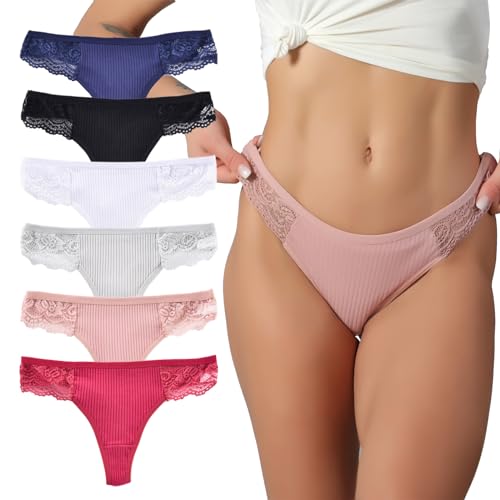 Hialegion Baumwolle Slip Damen Tanga Spitze Nahtlose Damen Unterhose Atmungsaktiv Schlüpfer Damen Unterwäsche Frauen 6 Stück S von Hialegion