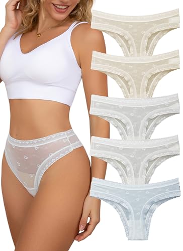 Hialegion Bikini-Unterhosen Damen Unsichtbare und Atmungsaktives Slips mit Spitze Hipster Schöne mit Blumen-Druckmuster 5Stk L von Hialegion