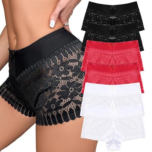 Hialegion Boyshorts Damen Spitze Sexy Unterhosen Damen Slip Unterwäsche Frauen Boxershorts Hipster Damen Slips Mehrpack 6 Stück M von Hialegion