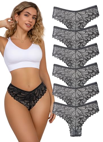 Hialegion Damen Slip Unterhosen Spitze Schwarz für Damen Nahtlose Slips Frauen Panties mit Hohem Beinschnitt Große Größen 6PCS 2XL von Hialegion