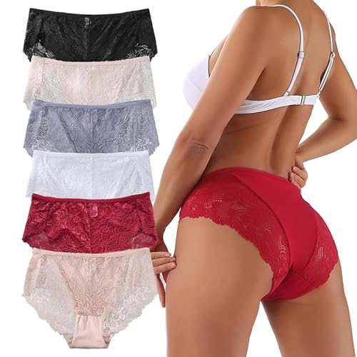 Hialegion Damen Slips Mehrpack Spitze Sexy Unterwäsche Damen Hipster Große Größen Unterhosen Taillenslip Nahtlos Damen Schlüpfer 2XL von Hialegion