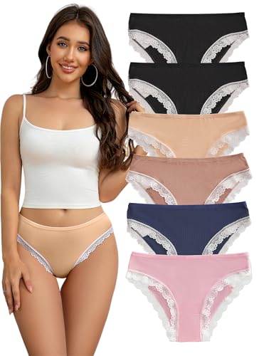 Hialegion Damen Slips Spitze 6er Pack Hipster-Unterwäsche Unsichtbare Frauen Lace Pantys Girls Seamless Eiscreme-Textur S von Hialegion
