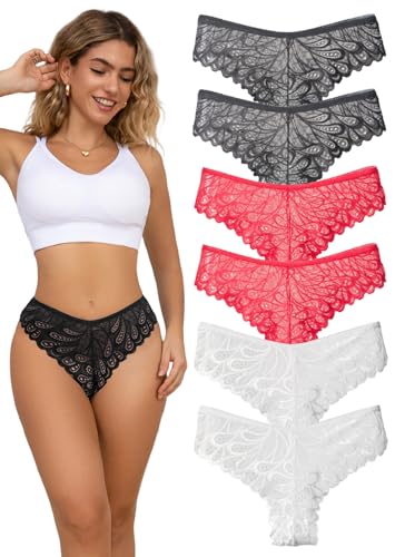 Hialegion Damen Slips Spitze Unterhosen mit V-förmige Taille für Damen Schlüpfer Atmungsaktives Schöne Frauen 6 Stück XL von Hialegion