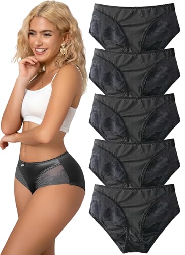 Hialegion Damen Slips mit Schleife Mehrpack,Höschen Frauen Unsichtbare mit Patchwork-Spitze,Unterhosen Eiscreme-Textur für Damen,Schwarz L von Hialegion