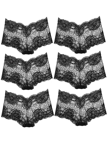 Hialegion Frauen Unterhosen Hipster Damen Slip Damen Brazilian Hohe Taillenslip Mehrpack V-Taille Unterwäsche Frauen Größen Damen Schwarz 6 Stück 1XL von Hialegion