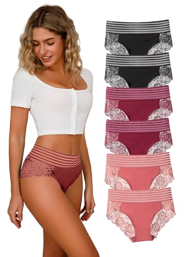 Hialegion Damen Unterhosen Slip Spitzen UnterwäSche Frauen Hohe Taille Elastisch Weich GroßE GrößE Seamless 6 Mehrpack 1XL von Hialegion