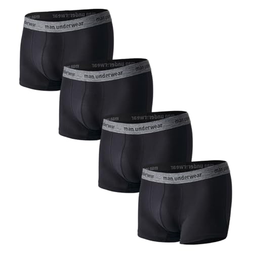 Hialegion Herren Unterhosen-Boxershorts Schwarz Baumwolle Unterwäsche Male mit Ohne Einschneidenden Gummibund Mens 4er Retroshorts S von Hialegion