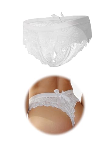 Hialegion Hipster-Unterwäsche Schöne mit Schleife für Frauen Slips hohem Beinschnitt Weiß Große Größen 1XL von Hialegion