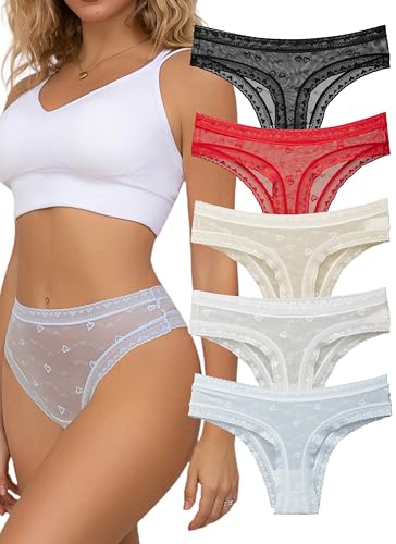 Hialegion Höschen Damen Nahtlos und Ultradünn Slips Schöne mit Spitzenbordüre Unterhosen Weiche und Bequeme 5PCS XL von Hialegion