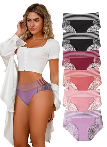 Hialegion Unterhosen Damen Spitzen UnterwäSche Frauen Slips Hohe Taille Mit Mehrfarbig Atmungsaktiv 6 Mehrpack 4XL von Hialegion