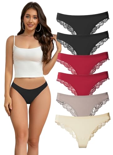 Hialegion Nahtlose Unterwäsche Damen Höschen Bikini Seide und Spitze Unterhosen Slip Brazilian Atmungsaktiv Bequem 6er L von Hialegion