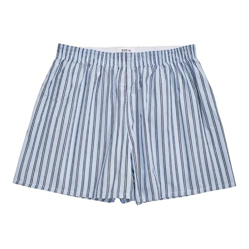 Hialegion Pyjama Damen Shorts Baumwoll Schlafhose Freizeit Sommer Strandhose Weite Boxershorts Frauen Blauer Streifen M von Hialegion