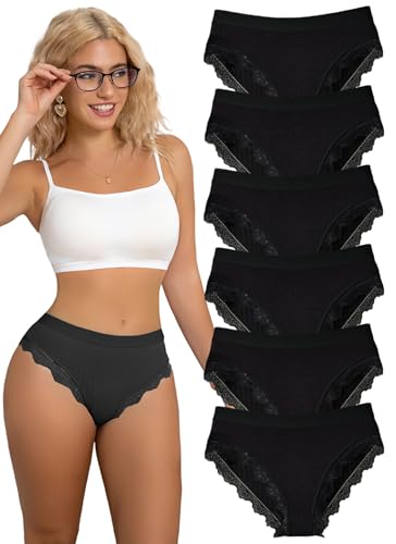 Hialegion Schlüpfer Damen mit Patchwork-Spitze Schwarz Bikini-Unterhose Frau mit Elastischer Bund Hipster mit Spitzenbordüre Große Größen 6PCS 3XL von Hialegion