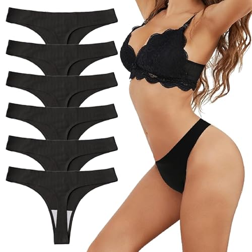 Hialegion Schwarz String Tanga Damen Slip Damen Tanga Nahtlose Unsichtbarer Unterhosen Frauen Slips Mehrpack Größen Damen Low Rise 6-er Pack 3XL von Hialegion