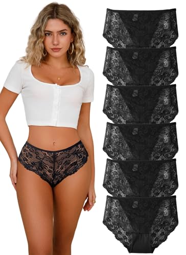 Hialegion Unterhosen Damen Spitze Hohe Taille Taillenslip Schwarz Mehrpack UnterwäSche GroßE GrößEn Pantys 6er-Pack M von Hialegion